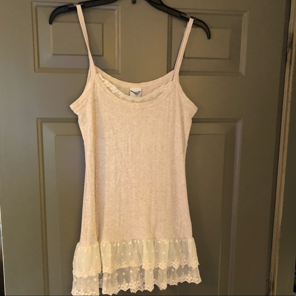 Lace layered hem Anthrologie tank